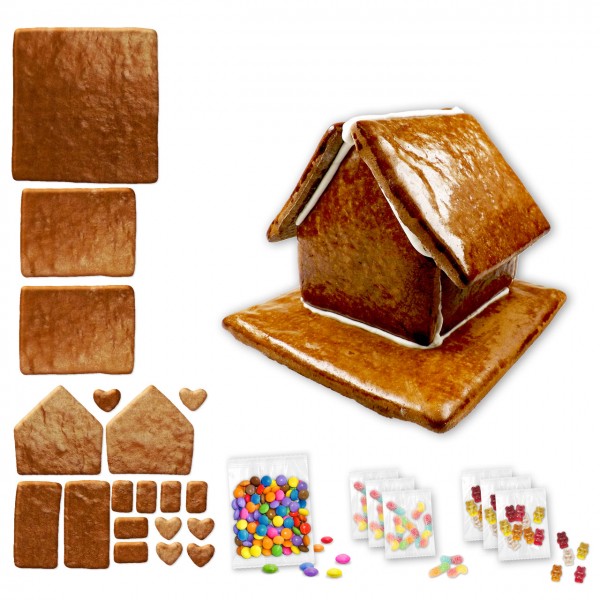 Lebkuchenhaus – Bausatz – ca. 18x17x14cm - inkl. Schokolinsen und Gummibärchen