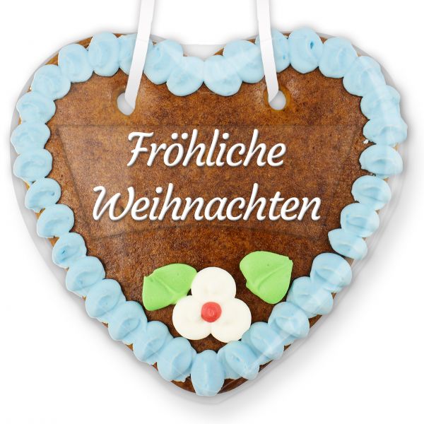 Lebkuchenherz mit Text - Aufkleber - 14cm - Fröhliche Weihnachten - Blau