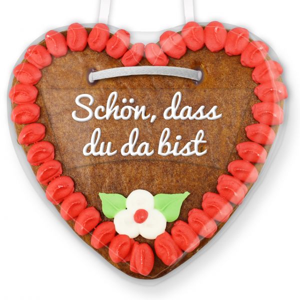 Lebkuchenherz mit Text - Aufkleber - 14cm - Schön, dass du da bist - versch. Farben