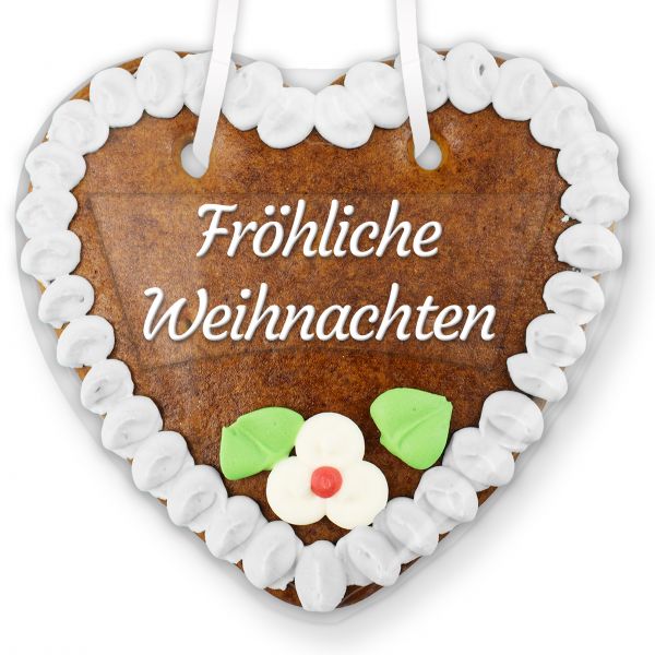 Lebkuchenherz mit Text - Aufkleber - 14cm - Fröhliche Weihnachten - Weiß
