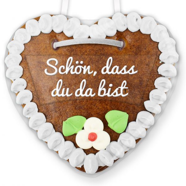 Lebkuchenherz mit Text - Aufkleber - 14cm - Schön, dass du da bist - Weiß