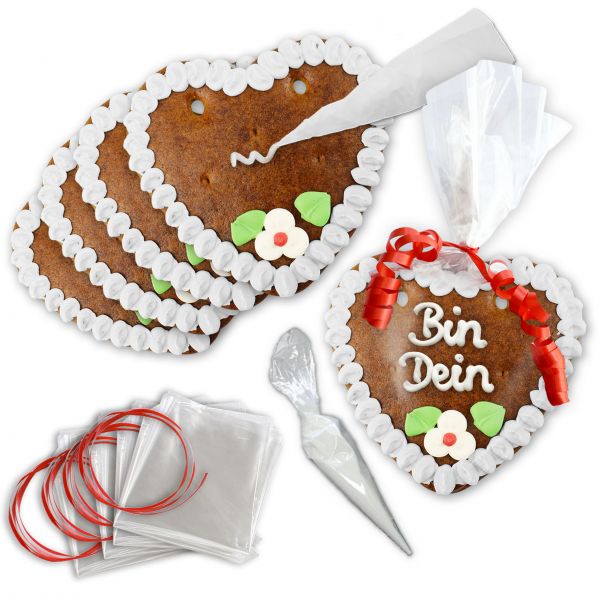 Lebkuchenherz Rohling - Selberbeschriften 10er-Set - 14cm - Weiß