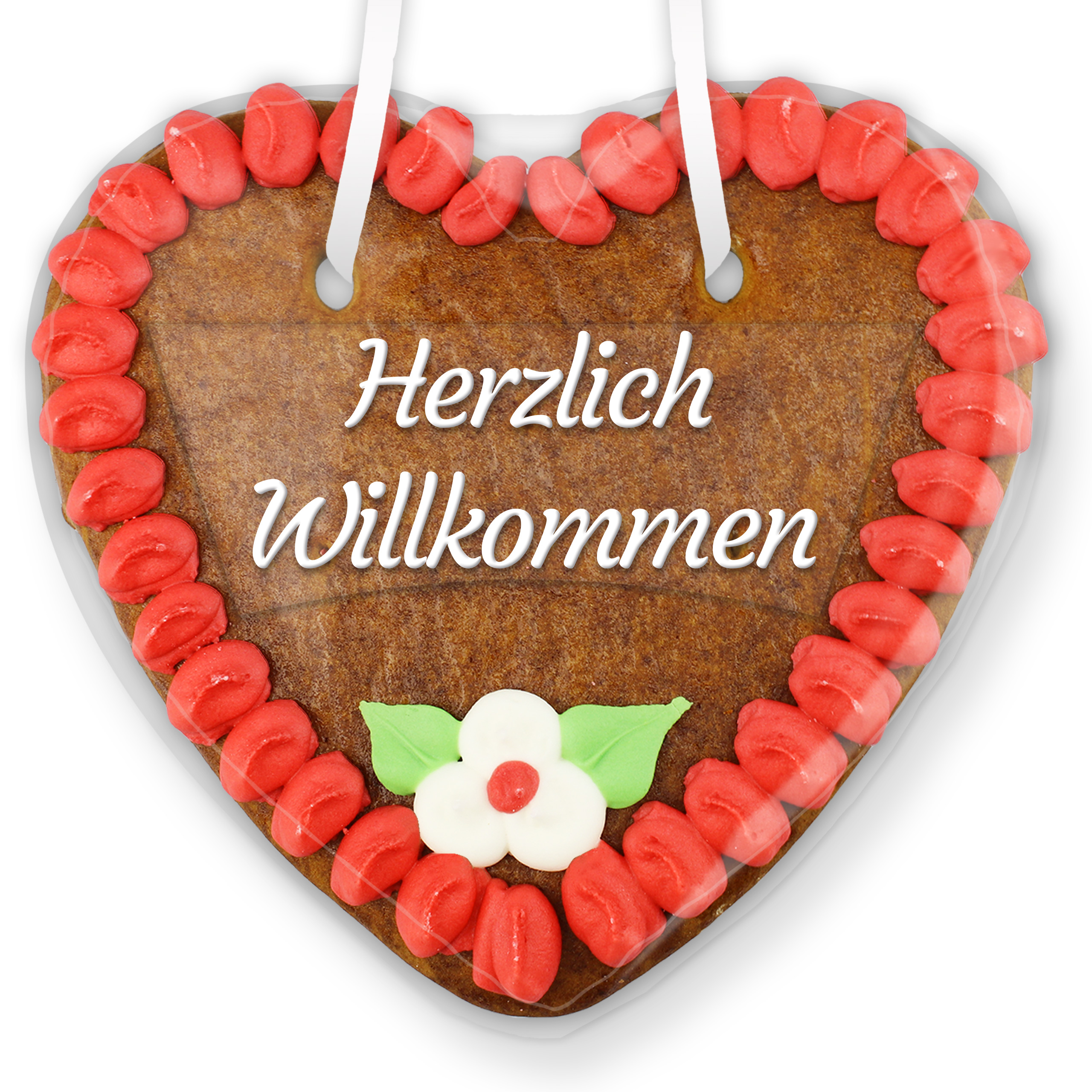 Lebkuchenherz mit SpruchAufkleber "Herzlich Willkommen" kaufen