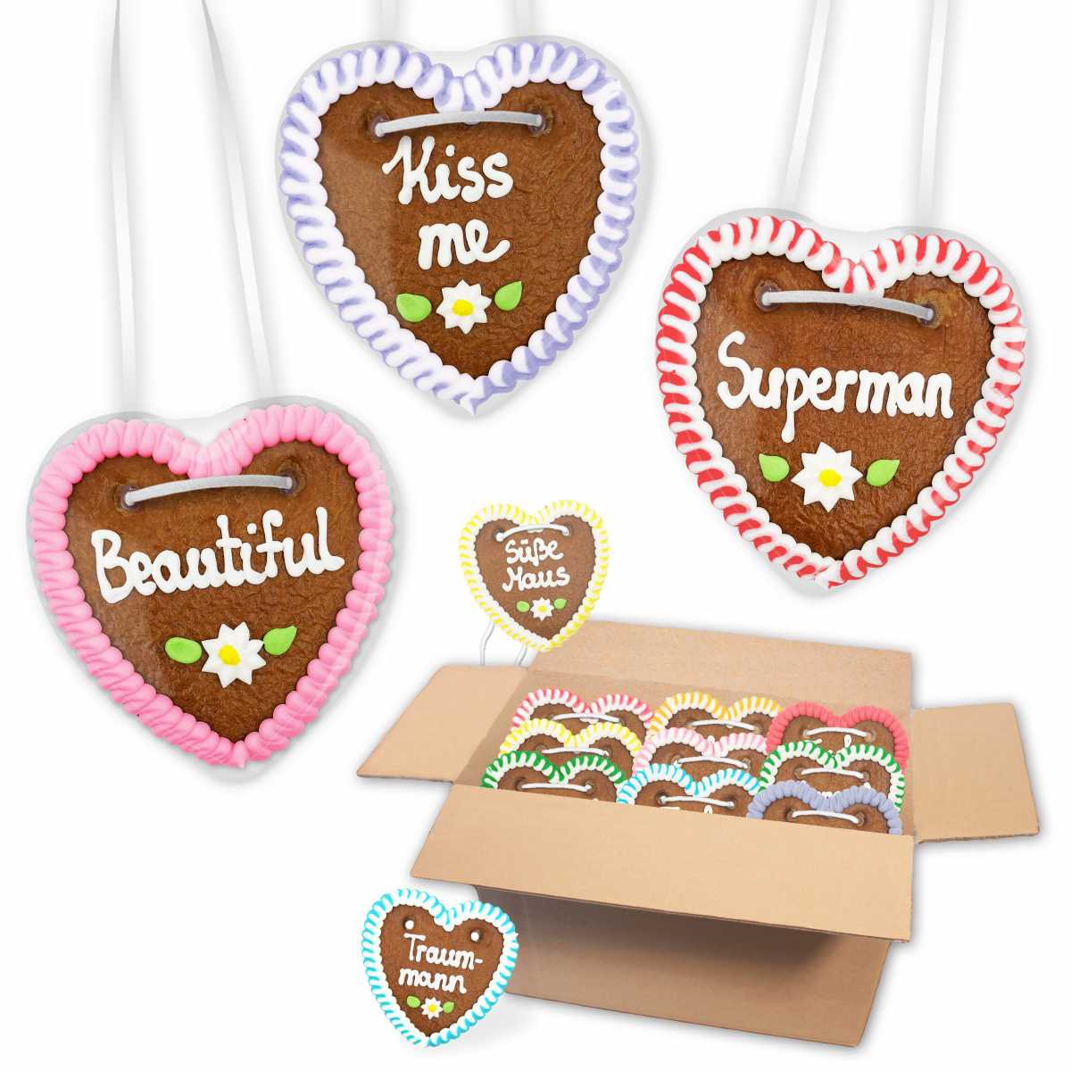 Lebkuchenherz Mischkarton 10cm "Party Sprüche" bestellen