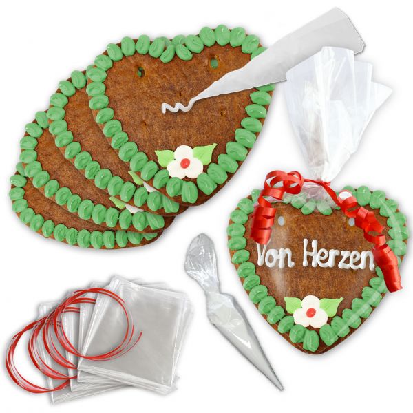 Lebkuchenherz Rohling - Selberbeschriften 10er-Set - 14cm - Grün