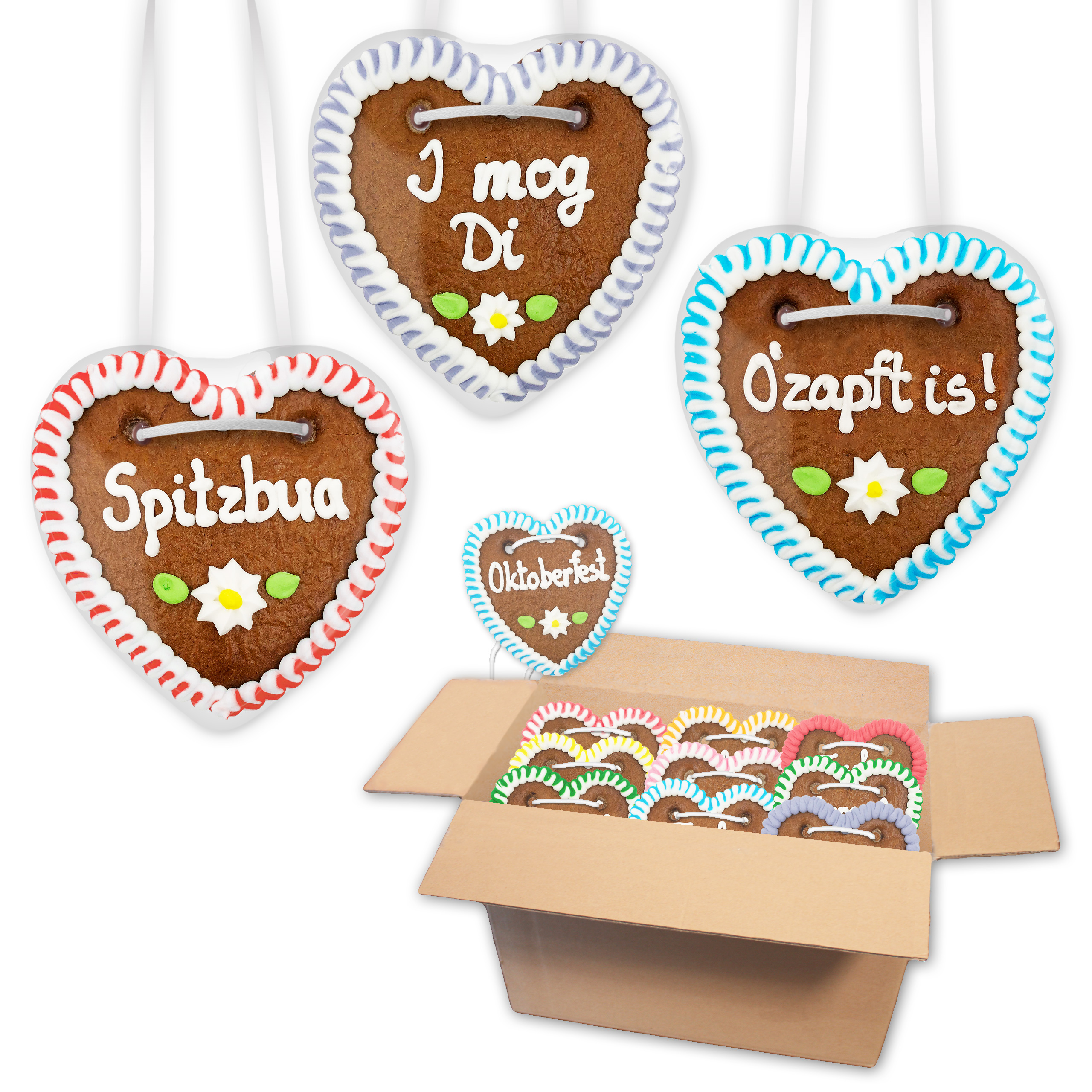 Lebkuchenherz Mischkarton 10cm "Bayrische Sprüche" bestellen