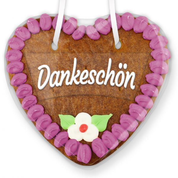 Lebkuchenherz mit Text - Aufkleber - 14cm - Dankeschön - Lila