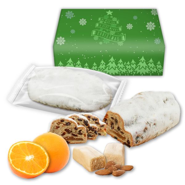 Saftiger Orangen-Marzipanstollen - 500g - als Give Away mit bedrucktem Karton