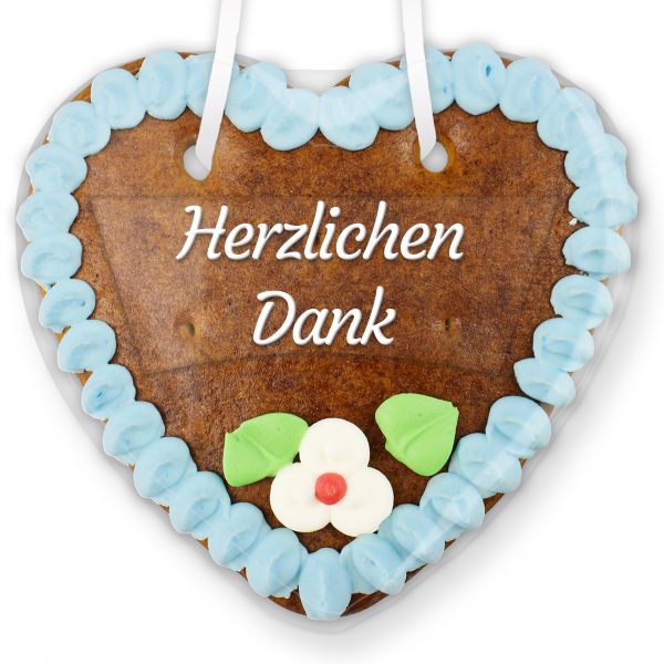 Lebkuchenherz mit Text - Aufkleber - 14cm - Herzlichen Dank - Blau