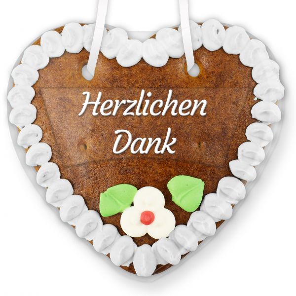 Lebkuchenherz mit Text - Aufkleber - 14cm - Herzlichen Dank - Weiß