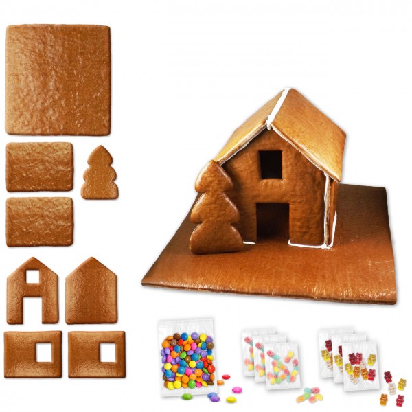 Lebkuchenhaus – Bausatz - ca. 43x42x28cm - inkl. Schokolinsen und Gummibärchen