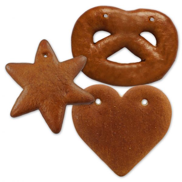 Lebkuchen Rohling Set - 15 Stück - Stern Brezel Herz - 12cm