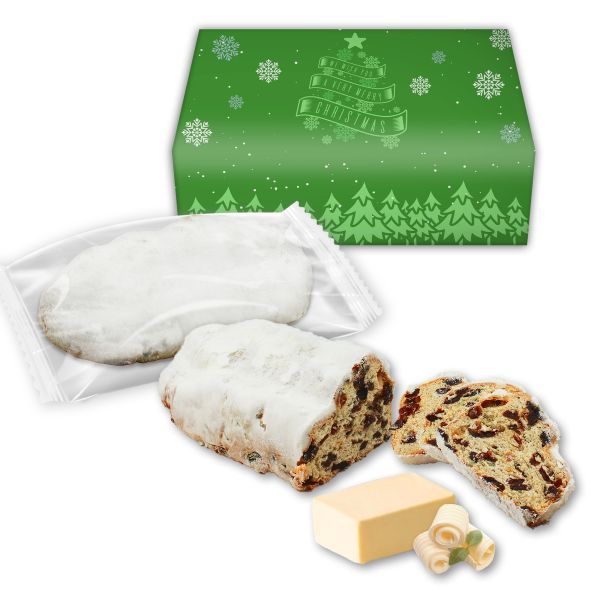 Butterstollen - 500g - in individuell bedruckter Geschenkbox als weihnachtlicher Werbeartikel