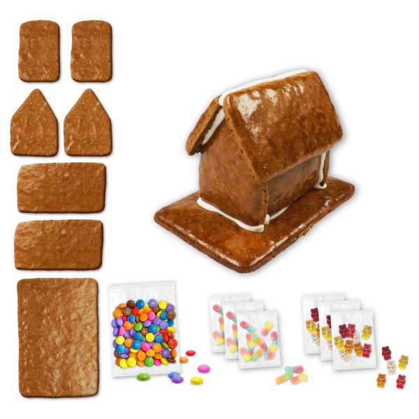 Lebkuchenhaus – Bausatz – ca. 8x6x5cm - inkl. Schokolinsen und Gummibärchen