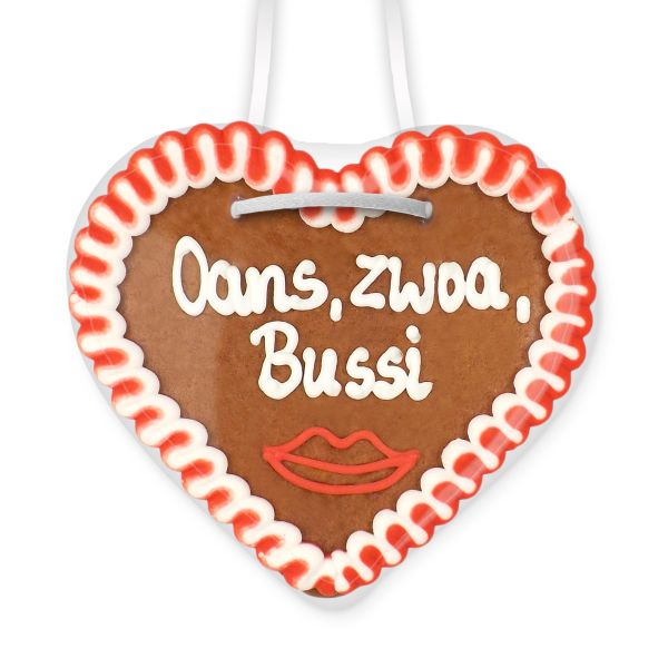 Lebkuchenherz 12cm - Oans, zwoa, Bussi