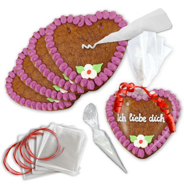 Lebkuchenherz Rohling - Selberbeschriften 10er-Set - 14cm - Lila