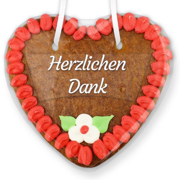 Lebkuchenherz mit Text - Aufkleber - 14cm - Herzlichen Dank - versch. Farben