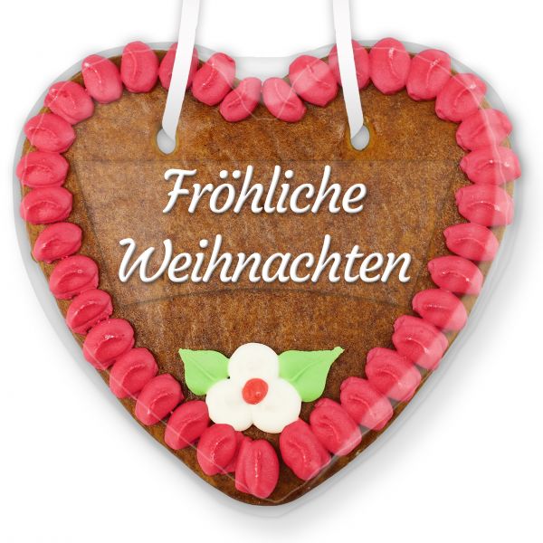 Lebkuchenherz mit Text - Aufkleber - 14cm - Fröhliche Weihnachten - Pink