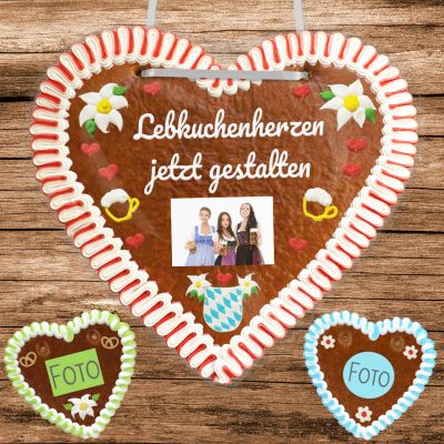 Lebkuchenherzen mit Foto und Wunschtext als persönliches Geschenk Lebkuchenherzen mit Foto und Wunschtext als persönliches Geschenk