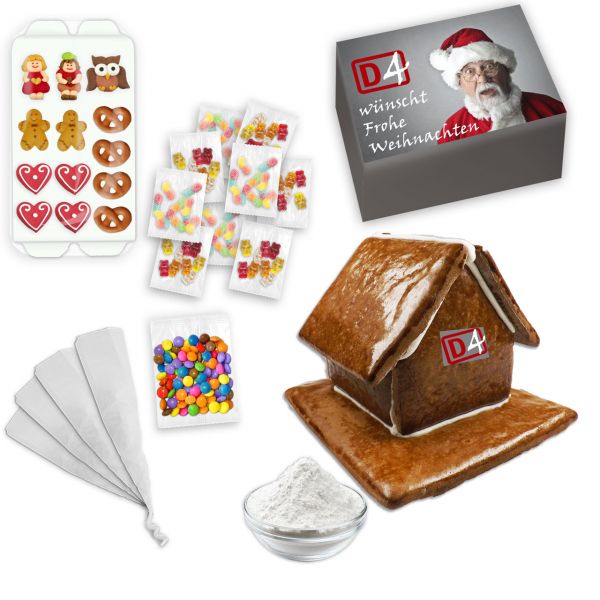 Lebkuchenhaus Bausatz Komplett-Set – Größe L – ca. 17x16x16cm - mit bedruckten Karton