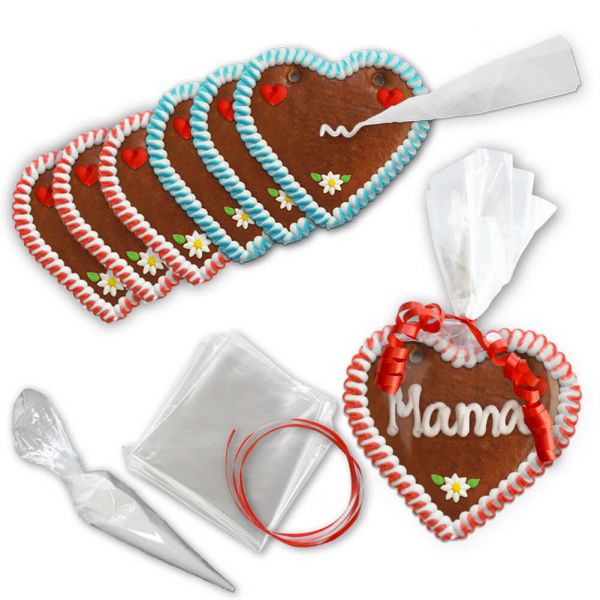 Lebkuchenherzen - Do it Yourself Set - 12cm - Design 1 - 10 Stück gemischt