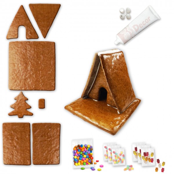 Hexenhaus – Bausatz mit Zuckerguss-Tube – ca. 17x17x15cm - inkl. Schokolinsen und Gummibärchen