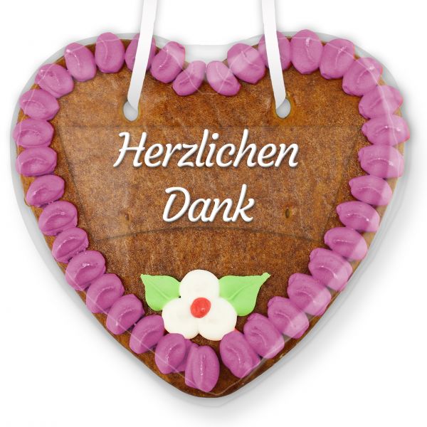 Lebkuchenherz mit Text - Aufkleber - 14cm - Herzlichen Dank - Lila