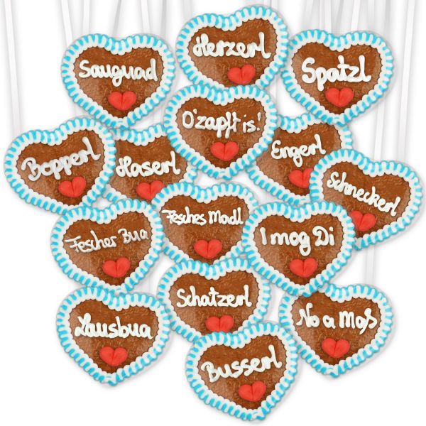 Lebkuchenherzen 8cm Mischkarton Bayerische Oktoberfest Sprüche 30