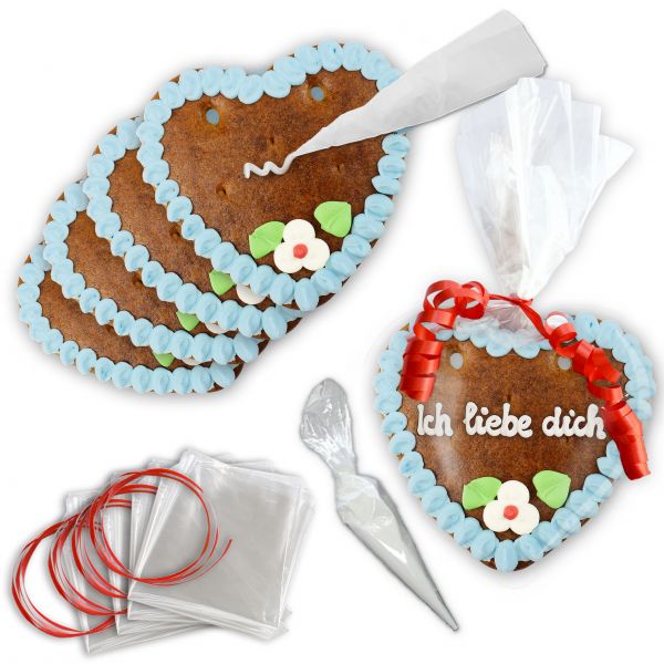 Lebkuchenherz Rohling - Selberbeschriften 10er-Set - 14cm - Blau