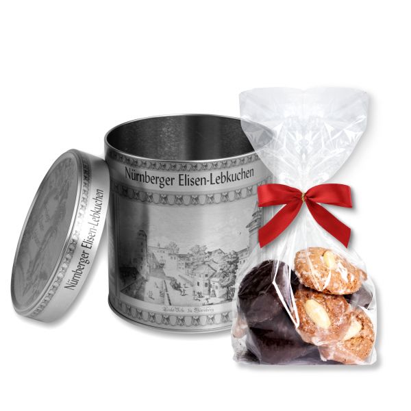 Geschenkdose + Mini Lebkuchen - Ø4cm - 150g - silberfarben