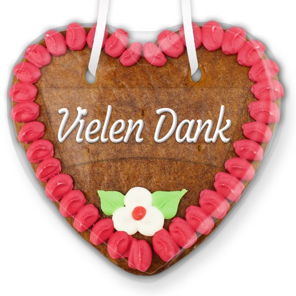Lebkuchenherz mit Text - Aufkleber - 14cm - Vielen Dank - Pink