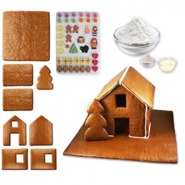 Lebkuchenhaus – Bausatz mit Zuckerguss Fertig-Mix - ca. 43x42x28cm - inkl. Hexenhausdeko A