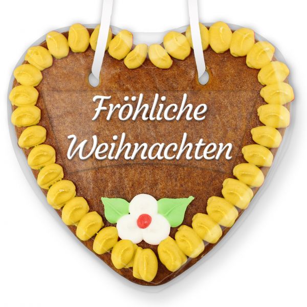 Lebkuchenherz mit Text - Aufkleber - 14cm - Fröhliche Weihnachten - Gelb