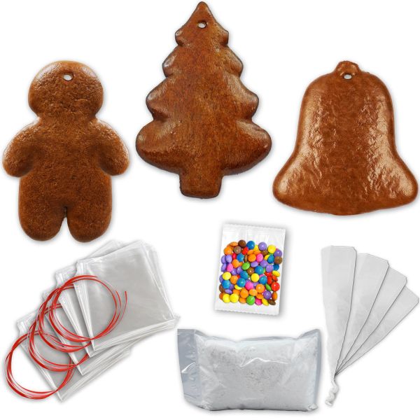 Lebkuchen Rohling Komplett Set - 15 Stück - Glocke Tanne Mann - 12cm - inkl. Zubehör