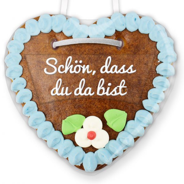 Lebkuchenherz mit Text - Aufkleber - 14cm - Schön, dass du da bist - Blau