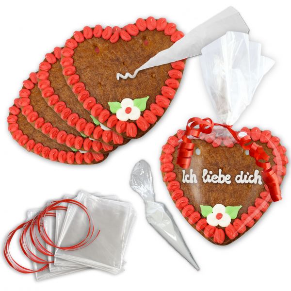 Lebkuchenherz Rohling - Selberbeschriften 10er-Set - 14cm - Rot