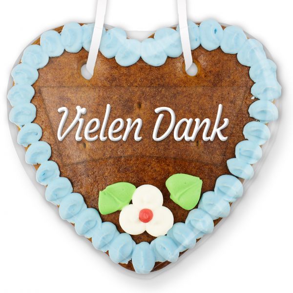 Lebkuchenherz mit Text - Aufkleber - 14cm - Vielen Dank - Blau