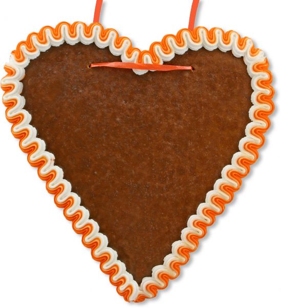 Lebkuchenherz Rohling - mit Rand - Orange-Weiß - 21cm