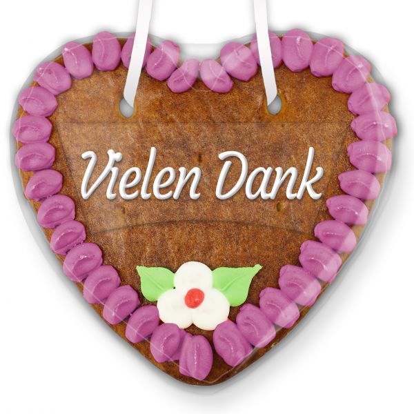 Lebkuchenherz mit Text - Aufkleber - 14cm - Vielen Dank - Lila