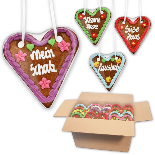 Lebkuchen-Herz Mischkarton 14cm - Wiesn Klassiker - versch. Stückzahl wählbar