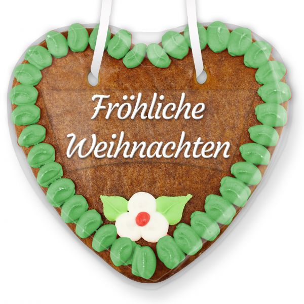 Lebkuchenherz mit Text - Aufkleber - 14cm - Fröhliche Weihnachten - Grün