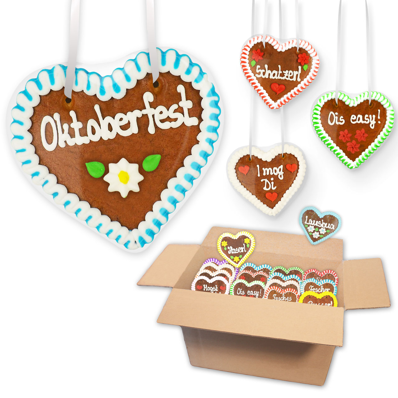 Lebkuchenherzen Mischkarton Oktoberfest Sprüche 12cm bestellen