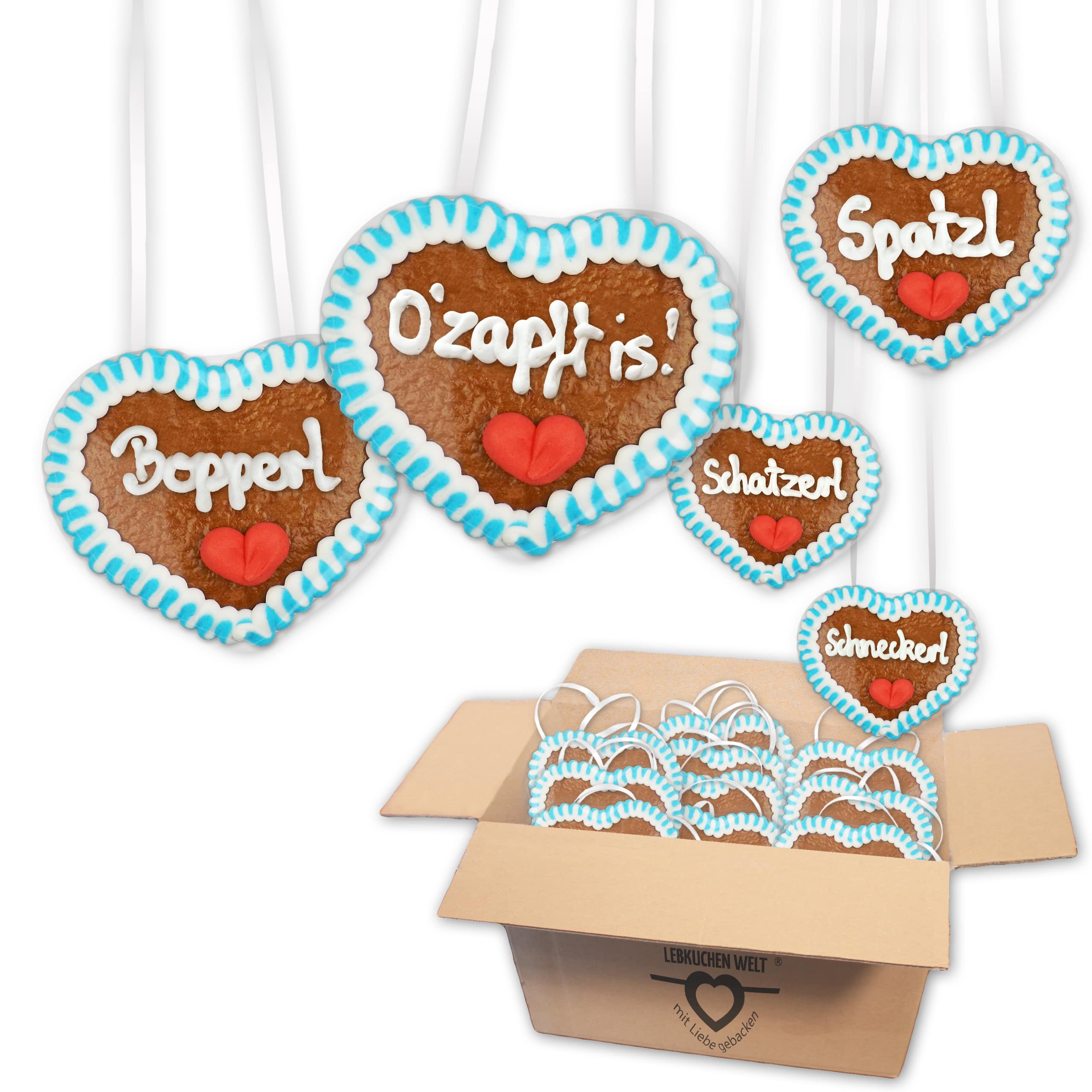 Lebkuchenherzen 8cm Mischkarton Bayerische Oktoberfest Sprüche 30