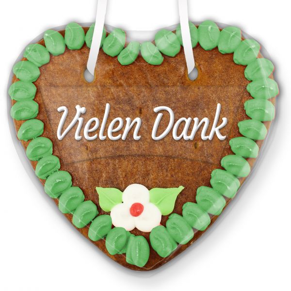 Lebkuchenherz mit Text - Aufkleber - 14cm - Vielen Dank - Grün