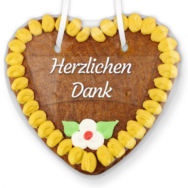 Lebkuchenherz mit Text - Aufkleber - 14cm - Herzlichen Dank - Gelb