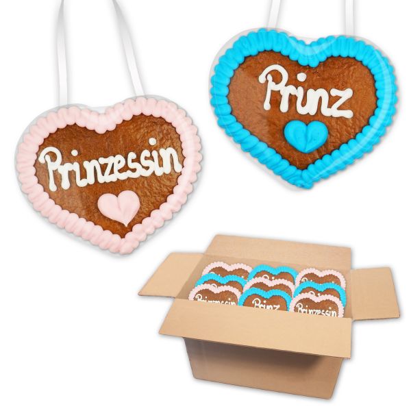 Lebkuchenherzen 8cm - Mischkarton Prinz & Prinzessin - 30 Stück